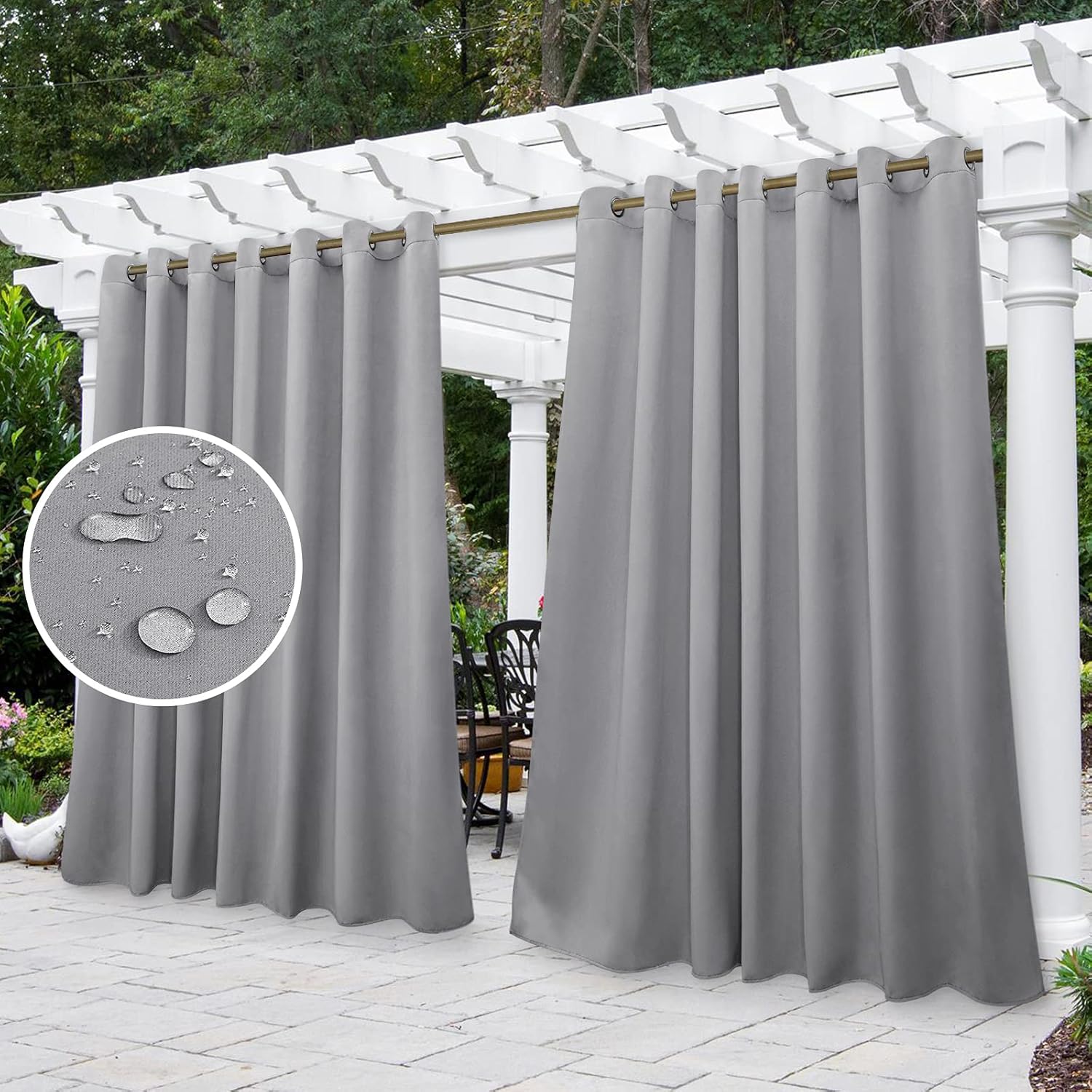 Outdoor Curtains - HOMEIDEAS 2 Panels Light Grey Outdoor Curtains for Patio Waterproof Extra Wide, 100 X 96 Inch Grey Blackout Outdoor Curtains, Thermal Insulated Outdoor Patio Curtains for Porch/Pergola/Pool/Yard