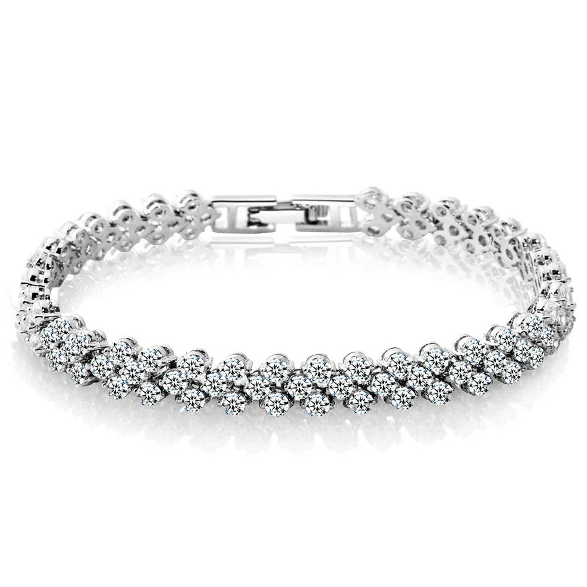 Epoch World Silver Tennis Bracelet for Women with Cubic Zirconia, White Gold Plated Bangle Silver Bracelet Comes in Gift Box