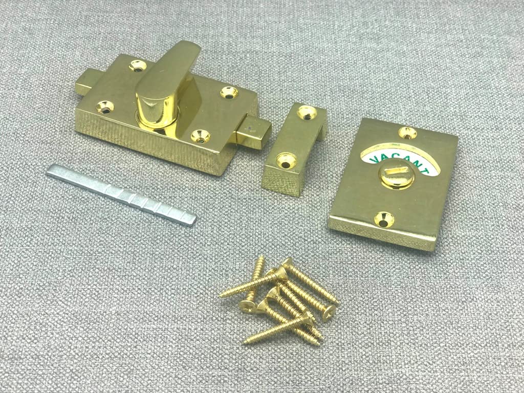 TERF® Heavy Duty Polished Brass Indicator Catch Latch Lock Bolt 60mm Door Vacant Engaged Display Indicator Bolt including Fixing Screw Use For Bathroom Public Toilet Restroom and Multi Use - Pack of 1