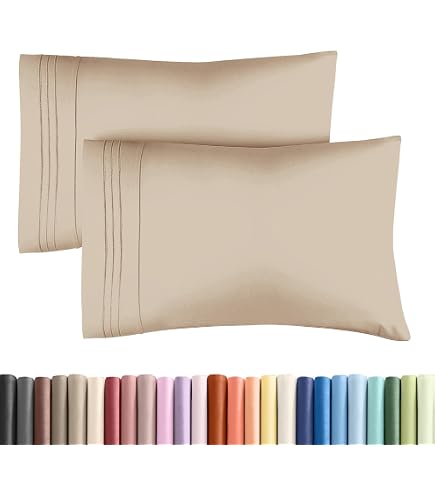 2-Pack 400 Thread Count 100% Cotton Body Pillowcases - 20x60 Inch Taupe Pillow Covers, Long Staple Combed Cotton
