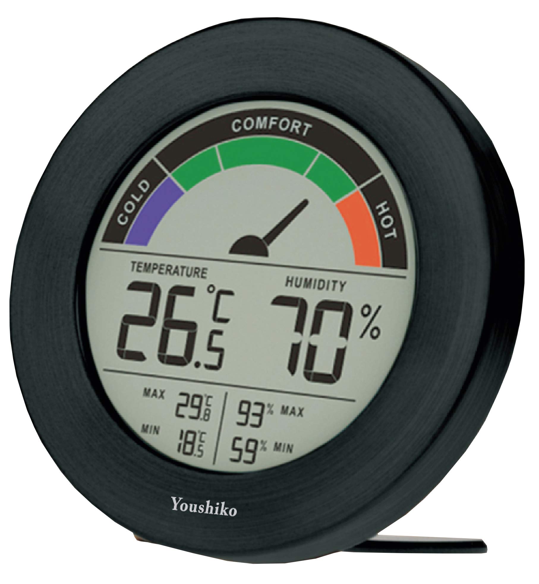 Youshiko Large LCD Digital Thermo-Hygrometer, Indoor Weather Thermometer Hygrometer Gauge, Monitor Temperature Humidity Meter for Home Office Comfort, Min/Max Records (24 Hour Auto Reset)