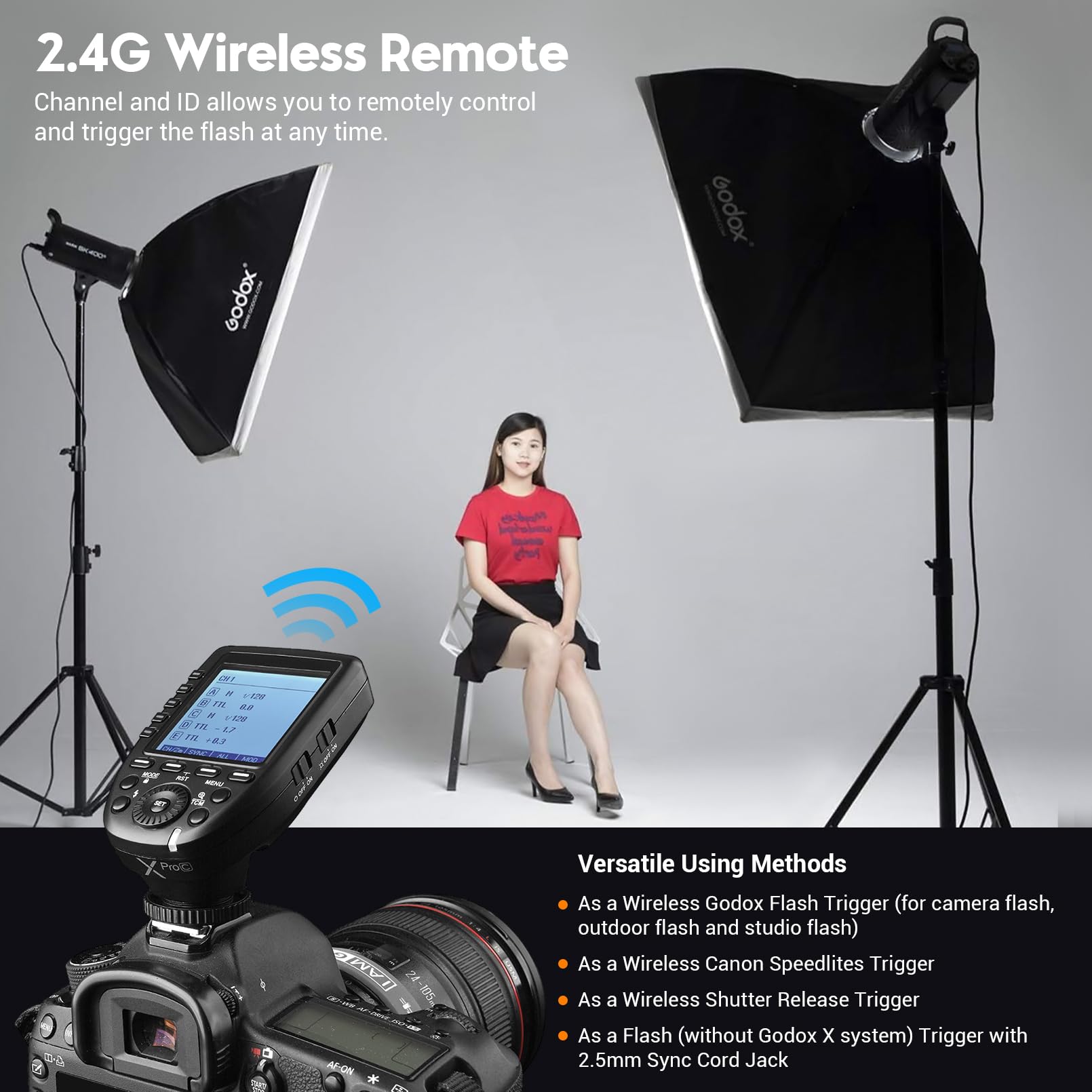 GODOX XPro-C TTL Wireless Flash Trigger for Canon Camera, 2.4G X Wireless System, HSS 1/8000s Large Screen Slanted Design, 5 Dedicated Group Buttons, 11 Customizable Functions