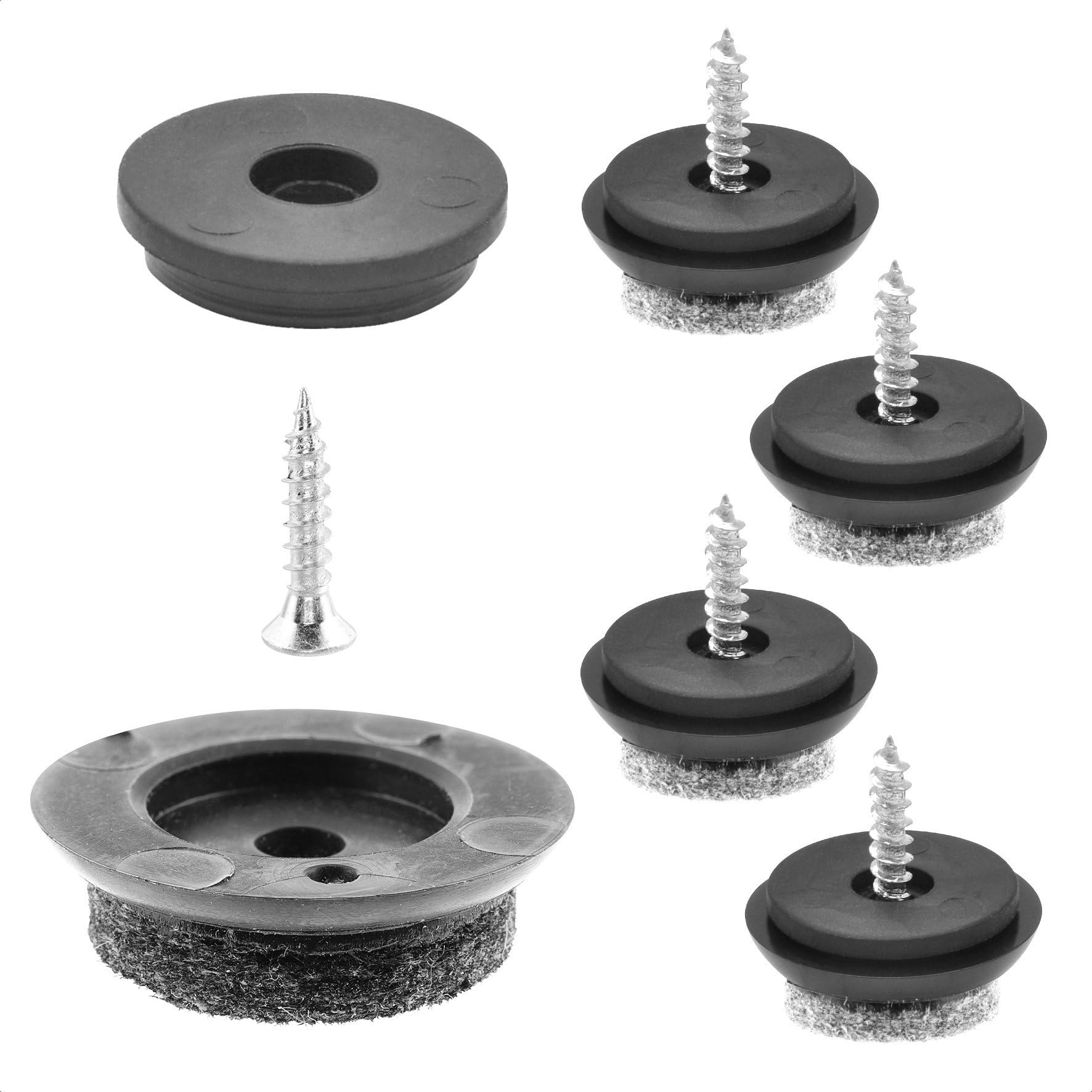 WAGNER QuickClick® Felt glides furniture glides chair glides I 4pcs. set to screw on I 4x base+screw+interchangeable glide insert - wool felt ULTRASOFT SLIM - Ø 25 mm - Made in Germany - 15780400