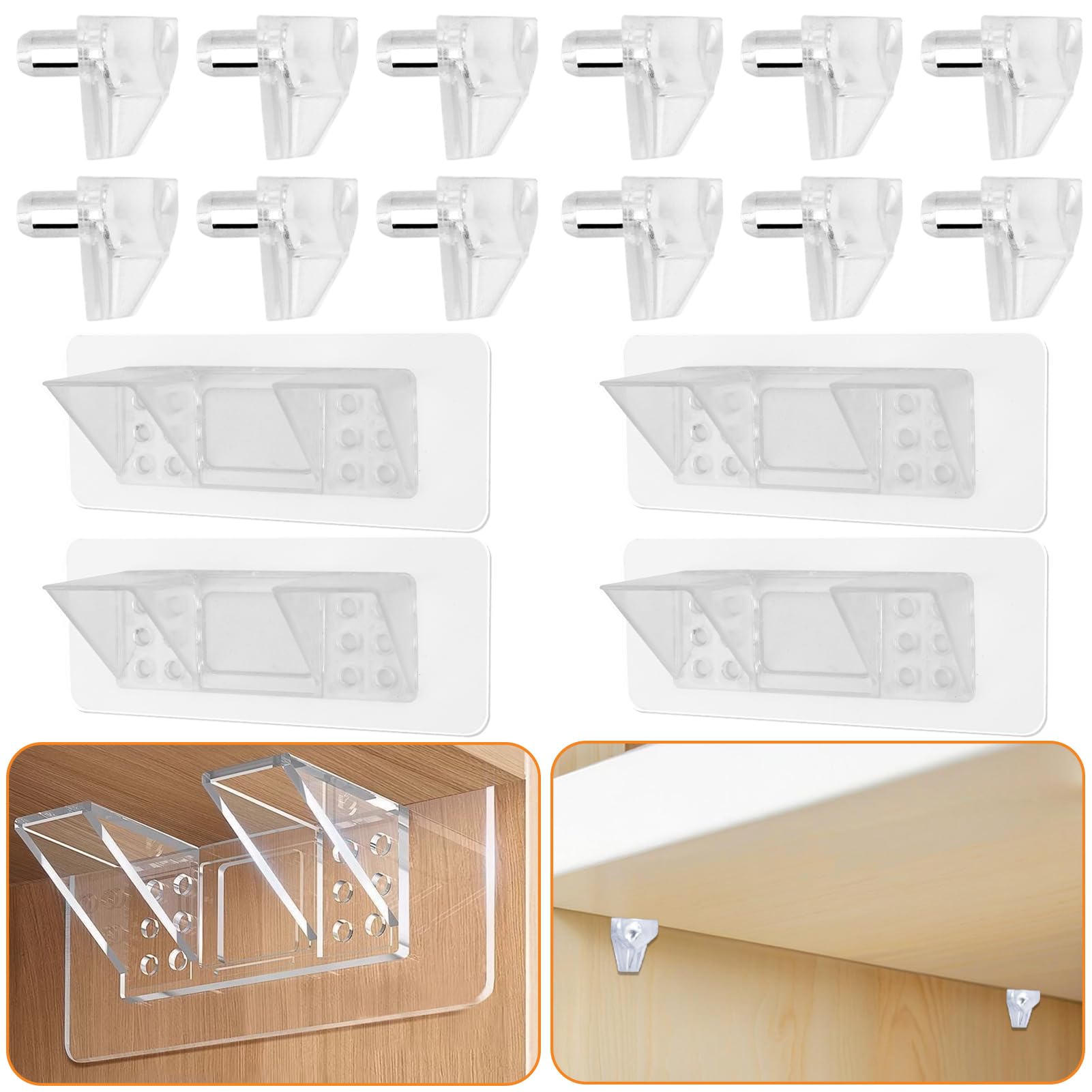 Photo 1 of 16Pcs Shelf Support Pegs, Include 12Pcs 5 Millimeters Cabinet Shelf Pegs and 4Pcs Adhesive Shelf Brackets, Shelf Support Pegs for Shelves Kitchen Cabinet Book Closet