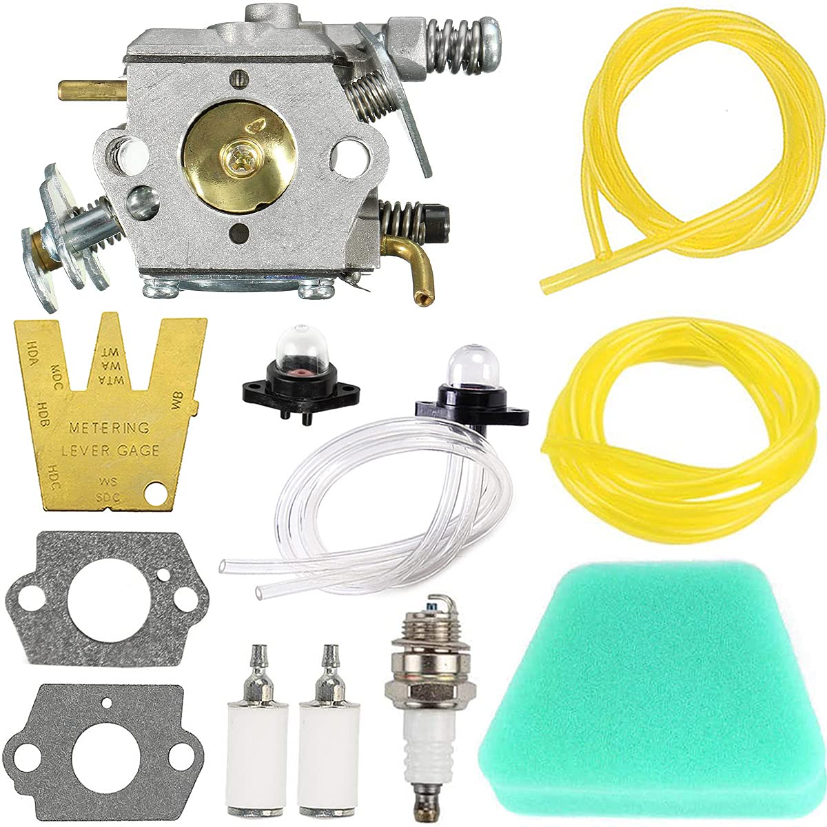 ZAMDOE C1U-W8 C1U-W14 Carburetor Kit for Poulan 2150 1950 2050 2375 2550 Wild Thing Chainsaw, Repalces WT-600 WT-624 WT-625 WT-89 WT-89 WT-324, with Air Filter Fuel Line