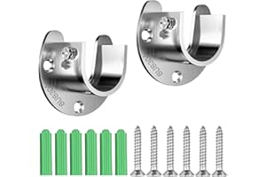 SIZIVIKI 2 PCS Stainless Steel Closet Rod Bracket, 1-1/4 Diameter Closet Rod Holder U-Shaped, Open Type Closet Rod Support with Screws (Silver)