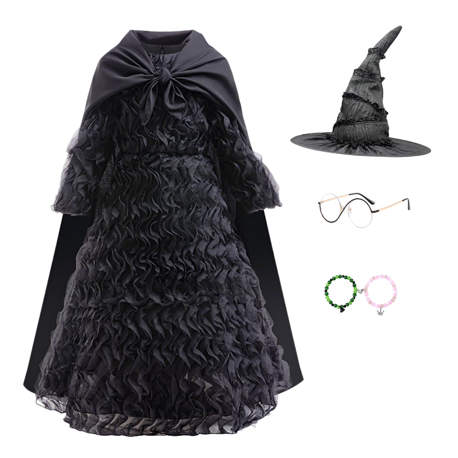 Photo 1 of Kids Halloween Costume Dress Girls Witch Costume Dresses Cosplay Birthday Party Outfit With Glasses and Pointed Hat