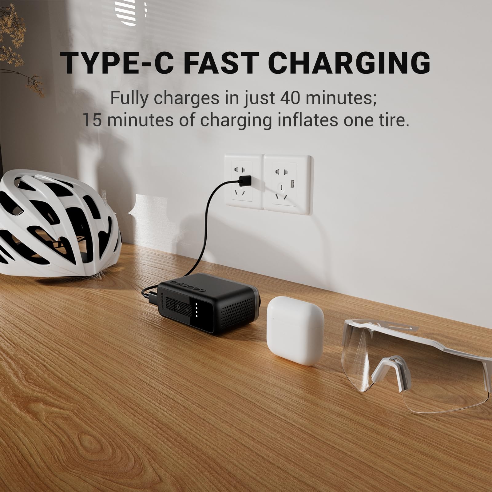 COOSPO X1 Mini Electric Bike Pump with Gauge, 120PSI Portable Bicycle Tire Pump, Auto Stop, Fast Inflation for Presta & Schrader Valves, USB-C Rechargeable, Compact for Road/Mountain Bikes