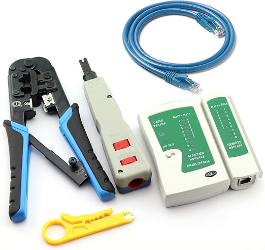Maxmoral Ethernet Network Tool Kit Network Wire Impact Punch Down Tool Cable Connectors Crimper Tool Network Cable Tester Detector Cat6 Rj45