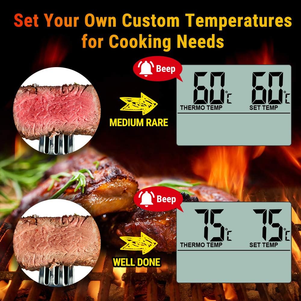 ThermoPro TP-16 Large LCD Digital Cooking Food Meat Smoker Oven Kitchen BBQ Grill Thermometer Clock Timer with Stainless Steel Probe: Kitchen & Dining