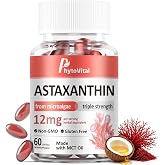 PhytoVital Astaxanthin 12mg with MCT Oil, 60 Softgels (2-Month Supply) &ndash; Triple Strength Antioxidant Supplement from Haematococcus Pluvialis &ndash; Non-GMO, Gluten-Free, Vegan
