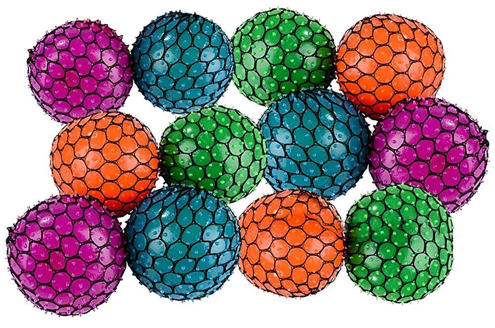 Kicko Colorful Mesh Squish Ball - Stress Reliever Squishy - Therapy Ball, 12 Pack, 3 Inches