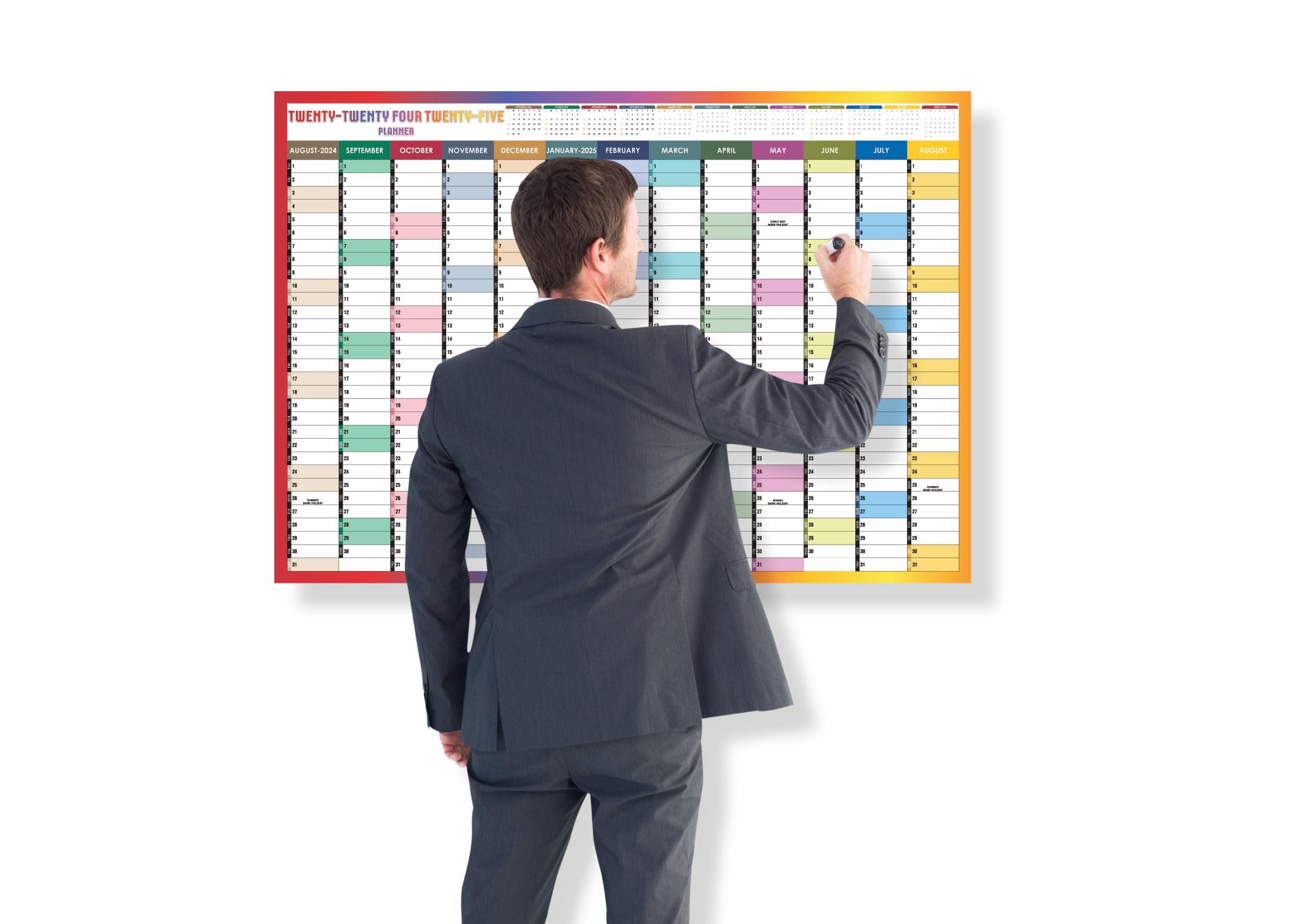 Academic Wall Planner 2024-25 Aug to Aug Yearly Study Planning Chart Academic Year Calendar Large Mid Year Planner Full Academic Year Organizer Home Office School Work Poster 59.5x84.1cm A1 Multi(1Pc)