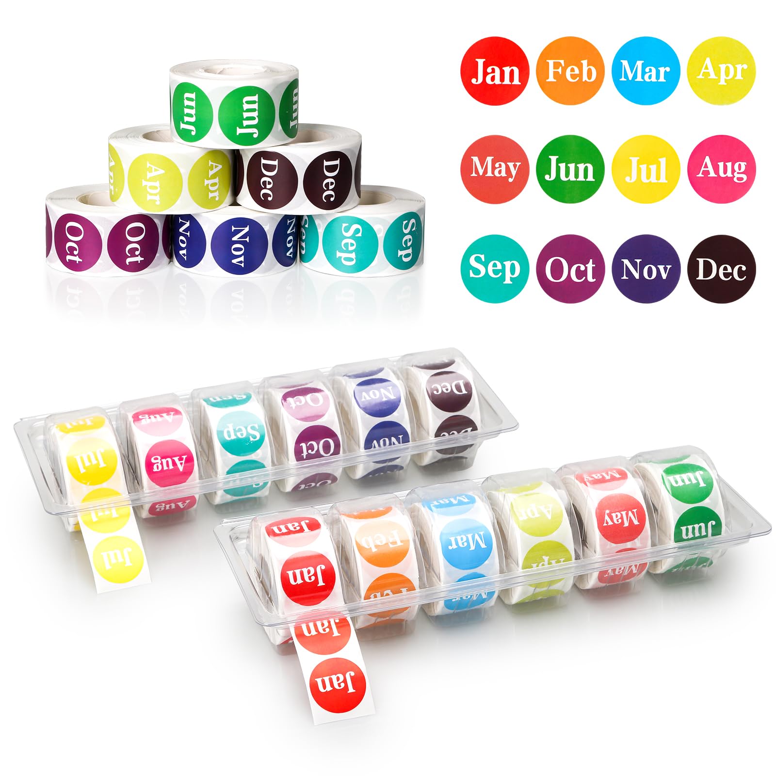 Photo 1 of 2 Pcs Monthly Label Holder Organizer with 6000 Pcs Round Month Labels Months of The Year Labels Expiration Date Stickers Food Labels Stickers Removable Labels Color Coding Label Stickers