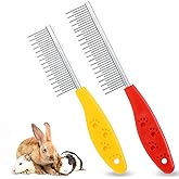 Patelai 2 Pieces Pet Hair Grooming Comb Stainless Steel for Rabbit Cat | Dual Long Short Teeth Detangle Mats, Ergonomic Red Y