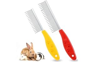 Patelai 2 Pieces Pet Hair Comb Small Pet Grooming Stainless Steel Long and Short Teeth Comb for Small Dog Cat Animals Rabbits