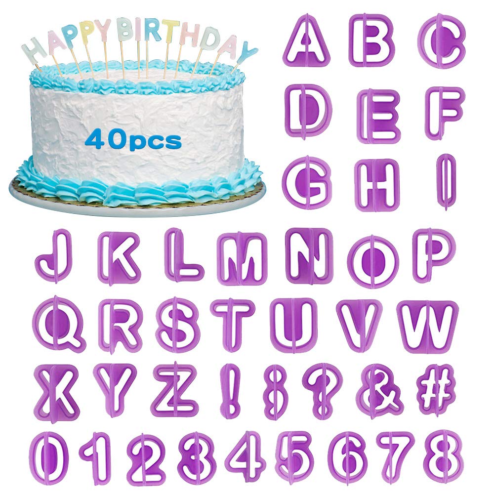 40 Pcs Alphabet Cookie Cutters Set, XCOZU Plastic Letter Cutters Icing Cutters Cake Decorating, Fondant Letter Cutters Number Cutters for Sugarcraft Biscuit Pastry Plunger Baking Mould Tools