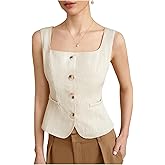 winkbay Women's Square Neck Button Down Blouse Sleeveless Split Hem Business Casual Vest Top