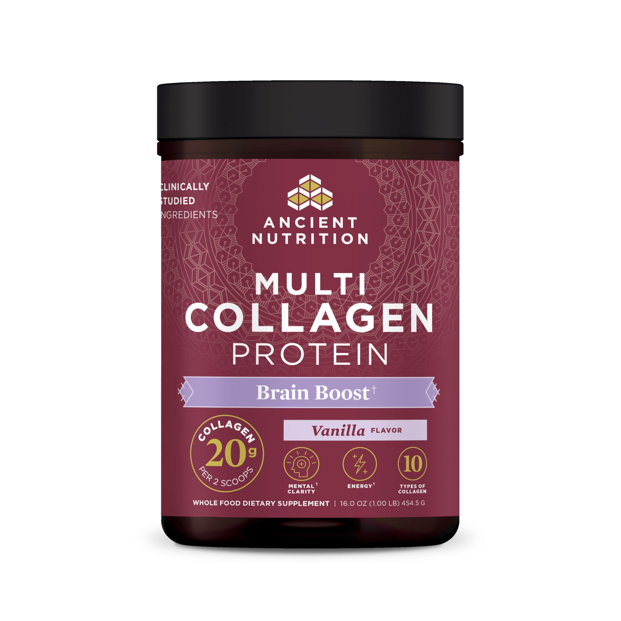 Ancient Nutrition Collagen Powder Protein, Multi Collagen Protein, Hydrolyzed Collagen Peptides Supports Skin and Nails, Joint Supplement (Brain Boost, 45 Servings)