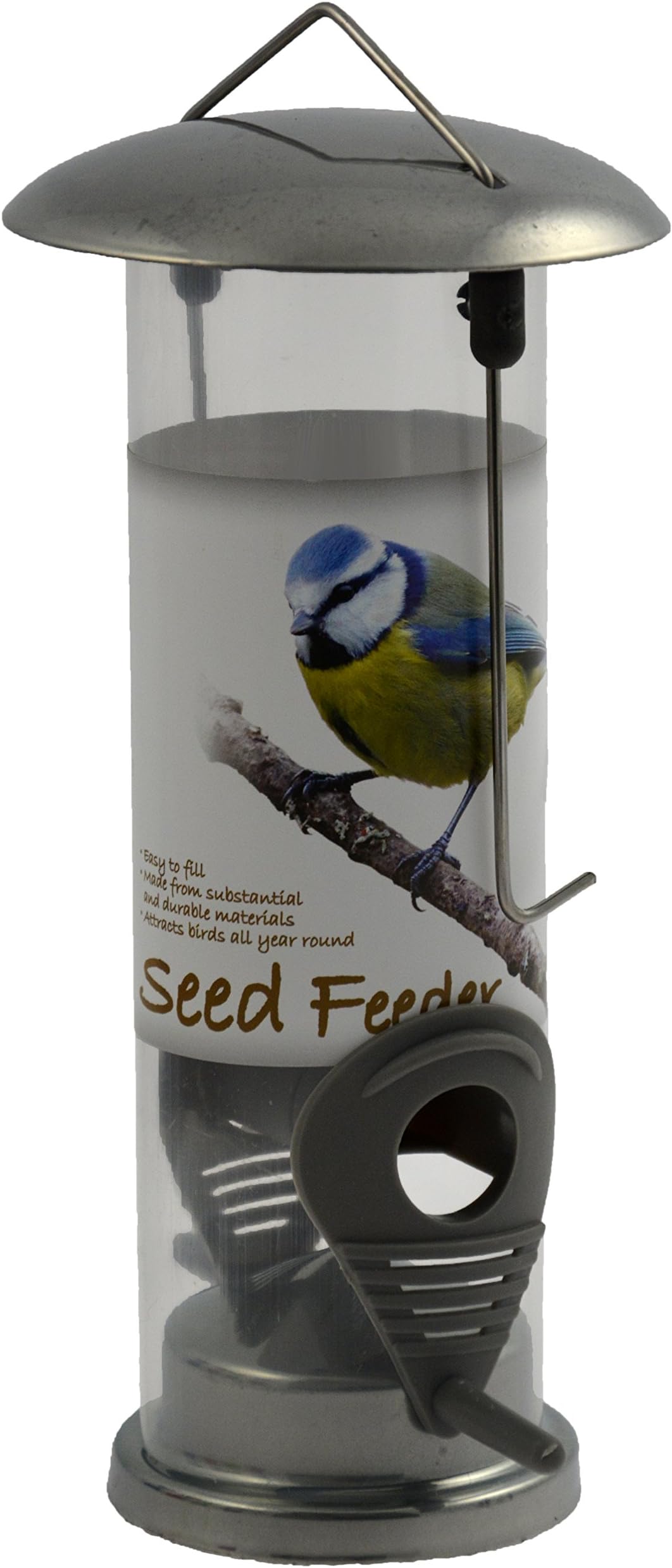 Green Jem Chrome Seed Wild Bird Feeder, Silver, 13x10x20.5 cm