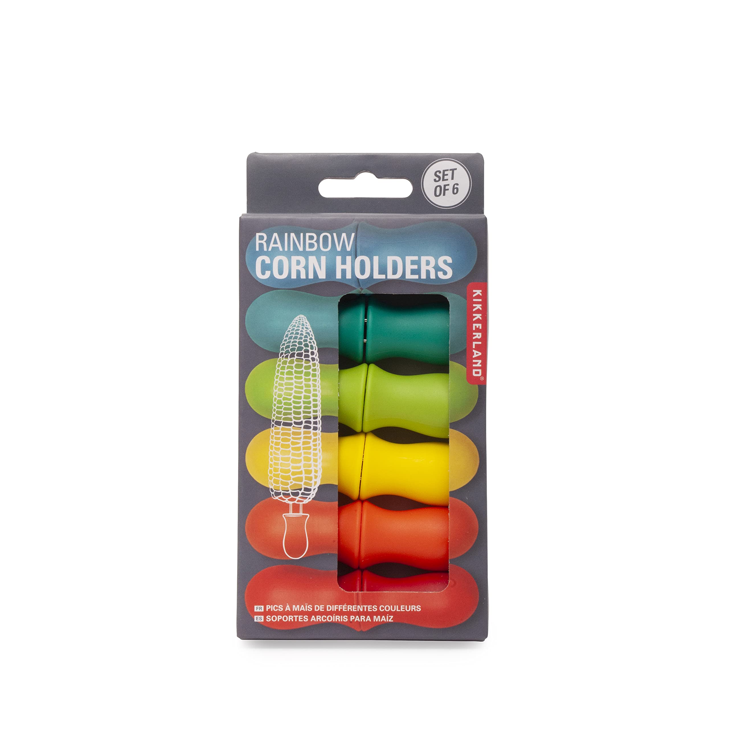 KIKKERLAND Rainbow Corn Holders Set of 6 (CU304), Modern, TPE, Steel