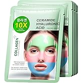 Collagen Face Mask, Hydrating Face Mask 3-Color Sheet Mask with Ceramide and Hyaluronic Acid, Deep Moisturizing & Plumping Facial Mask, Triple Effect 5PCS, Gentle & Nourishing for All Skin Types