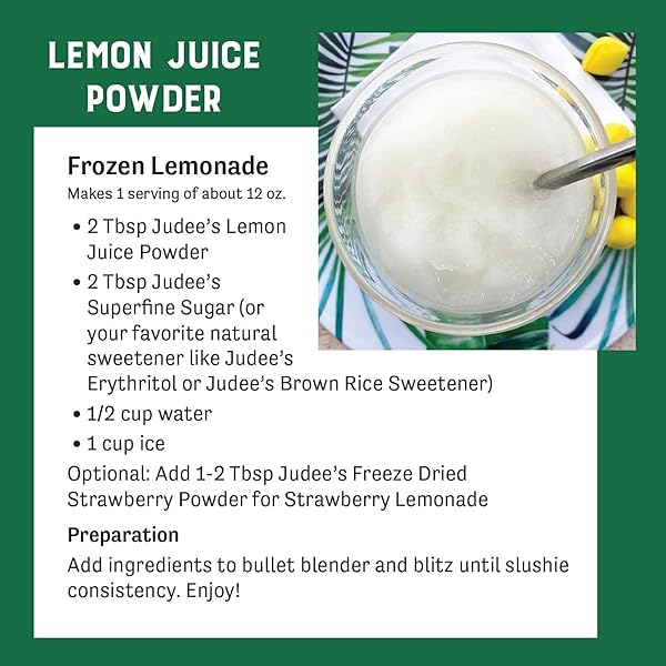 JUDEE’S LEMON JUICE POWDER – 4 OZ – DELICIOUS AND 100% GLUTEN-FREE – GREAT FOR SMOOTHIES, SHAKES, MIXED DRINKS, FRUIT TARTS, AND GLAZES – FRESH LEMON FLAVOR