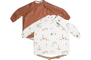 BIBaDO - Long Sleeve Baby Bibs - Babies & Toddlers 6-36 Months - Coverall Baby Led Weaning Bib - Easy Wipe, Soft & Waterproof