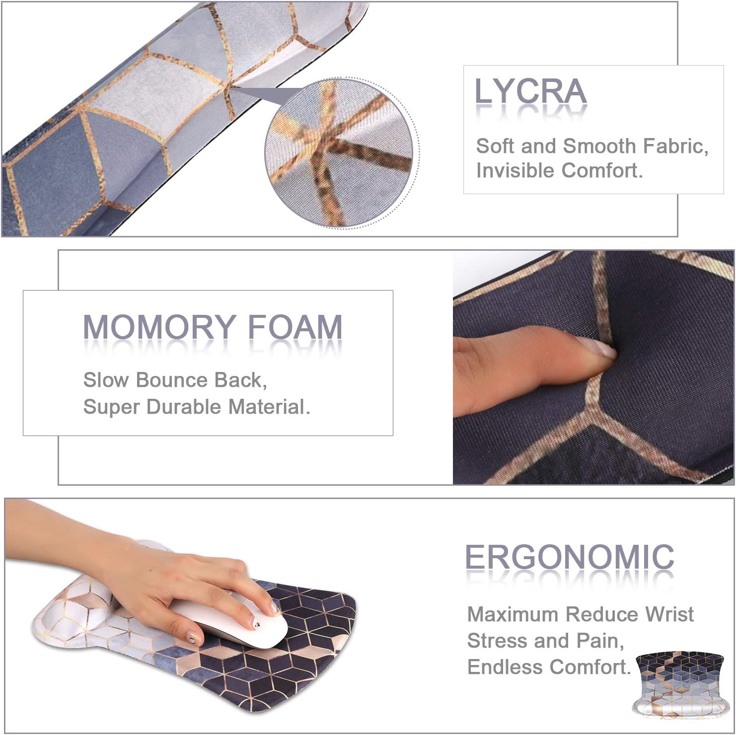 iLeadon Keyboard Wrist Rest Pad and Mouse Wrist Rest Support Mouse Pad Set, Non Slip Rubber Base Wrist Support with Ergonomic Raised Memory Foam for Easy Typing & Pain Relief, Abstract Cubes : Office Products