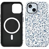 Obbii Compatible with iPhone 15/14/13 Case [Compatible with MagSafe] -Shockproof Protective 8 ft Drop Tested TPU Cover Phone Case 6.1" (Blue Floral, iPhone 15/14/13 6.1")