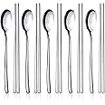 Spoon and Chopstick, 5 Pair Stainless Steel Chopsticks and 5 Set Korean Spoons, Reusable Metal Chop Stick Spoon Set for Home