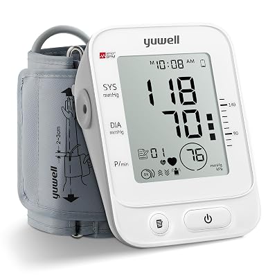 yuwell Blood Pressure Monitor, Large Upper Arm Blood Pressure Cuff, Digital Blood Pressure Machine for Home Use, Large Display, Stores 99 Readings, Voice Broadcasting with Power Adapter and Batteries