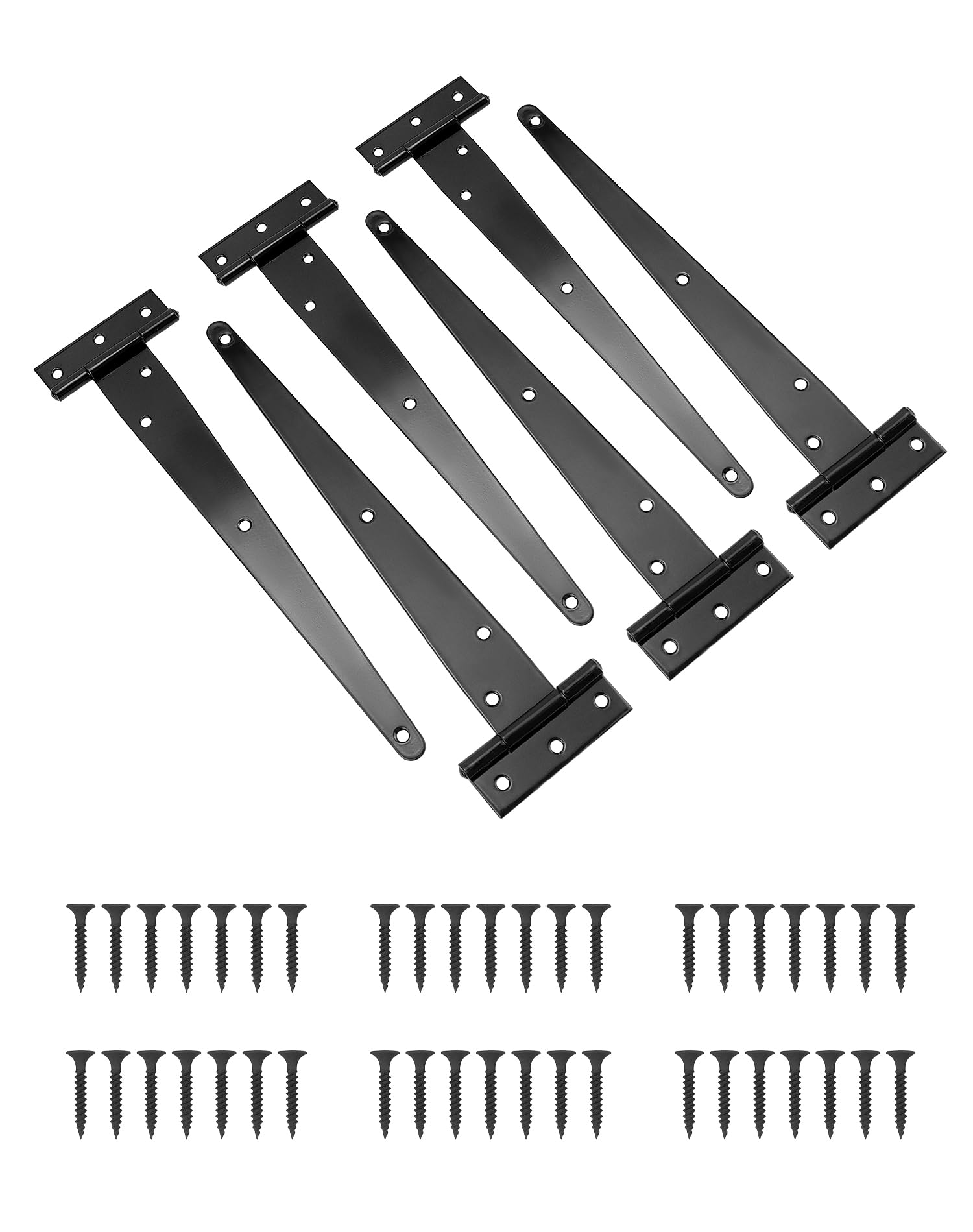 QWORK® 6Pcs T Hinges, Gate Hinges, Gate Hinges for Wooden Gates, 25Cm, with Screws, Black
