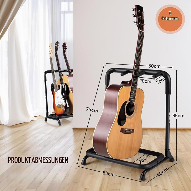 Klappbarer 3er Multiple Gitarrenständer: Gitarrenhalterung mit dickem Rohr und Schaumstoffummantelung für verbesserten Schutz - Gitarrenstativ Geeignet für alle Gitarrentypen, CY0344