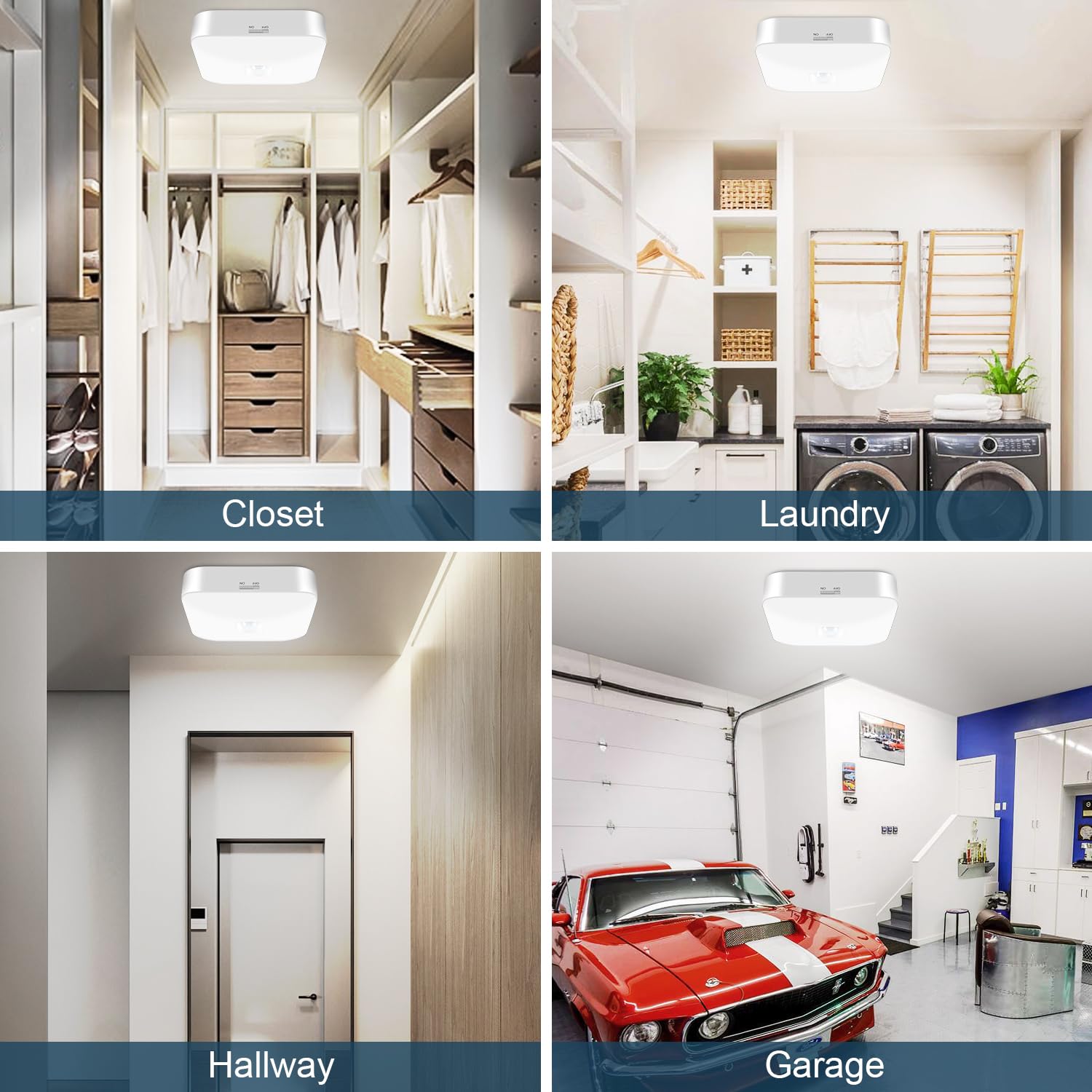 Rechargeable Motion Sensor Closet Light, Rechargeable Battery Operated Ceiling Light Wireless, 500LM Wireless Motion Activated Light for Shower Stairs Hallway Pantry Porch Garage, 5000K