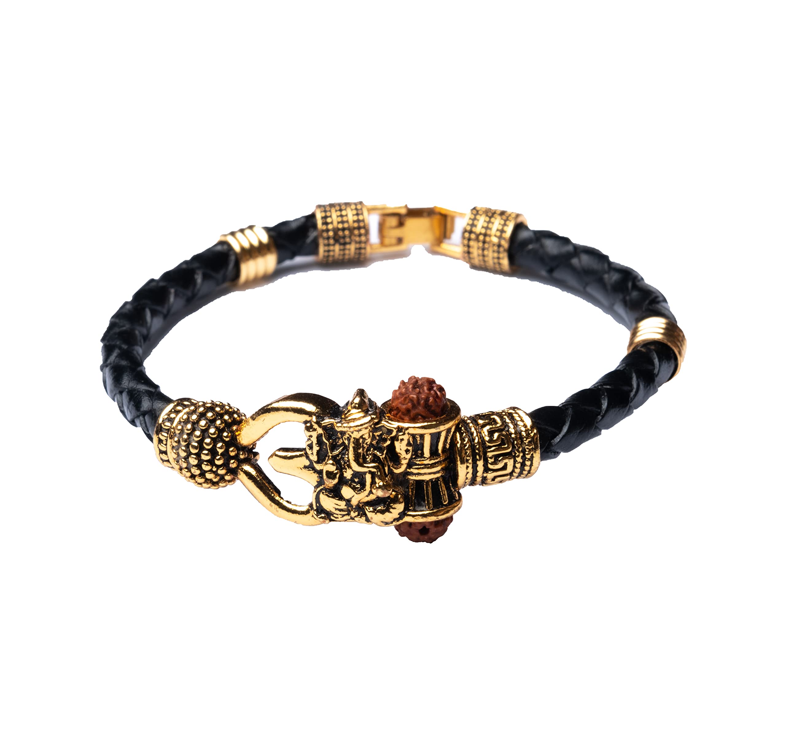 Wonder Care Rudraksha Shiv Om Trishul Damroo Kada for Men, Lord Shiva Bahubali Cuff Bracelet for Men, Boys | Religious Brass Kada | Free Size Bracelet for Maha Shivratri, One Size, Brass Rudraksha
