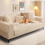 SHANNA Thick Rabbit Plush Sofa Cover 1 2 3 Seater Cream 70x90cm