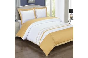 Royal Hotel Bedding Gold and White Amalia 3 Piece King/Cal-King Embriodered Duvet-Cover-Set, 100% Cotton