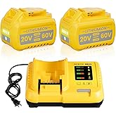 2Pack 9.0Ah Replacement for Dewalt 20V 60V Flexvolt Max Battery and DCB112 Charger Compatible with DCB609 DCB606 DCB612 DCB200 DCB201 DCB203 DCB204 DCB206 DCB207 DCB209 Cordless Power Tool