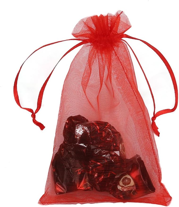 Red Organza Favour Bags 100pcs, 10 x 15cm Organza Gift Pouches Jewellery Drawstring Bags for Holiday Party Favor - Image 5