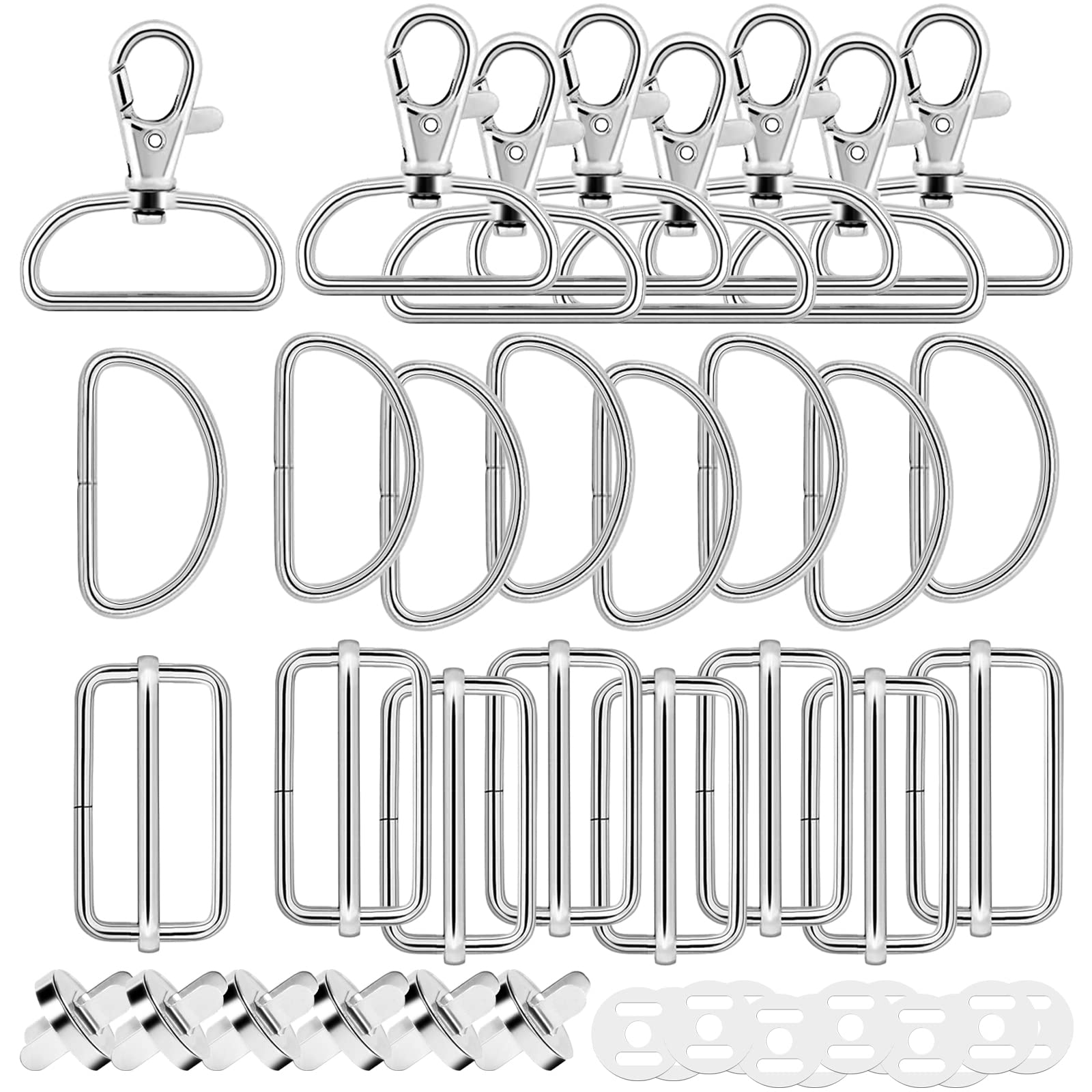 D rings for Bag Making Supplies 30Pcs 32mm Metal Buckles with Magnetic Buttons D rings Heavy Duty Bag Making Hardware Slide Buckle for Bag,Wallet,Dog Collars,DIY Crafts,Hardware Fasteners(Silver)
