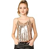 Allegra K Women's Sequined Shining Camisole Club Party Glitter Disco Sparkle Cami Top