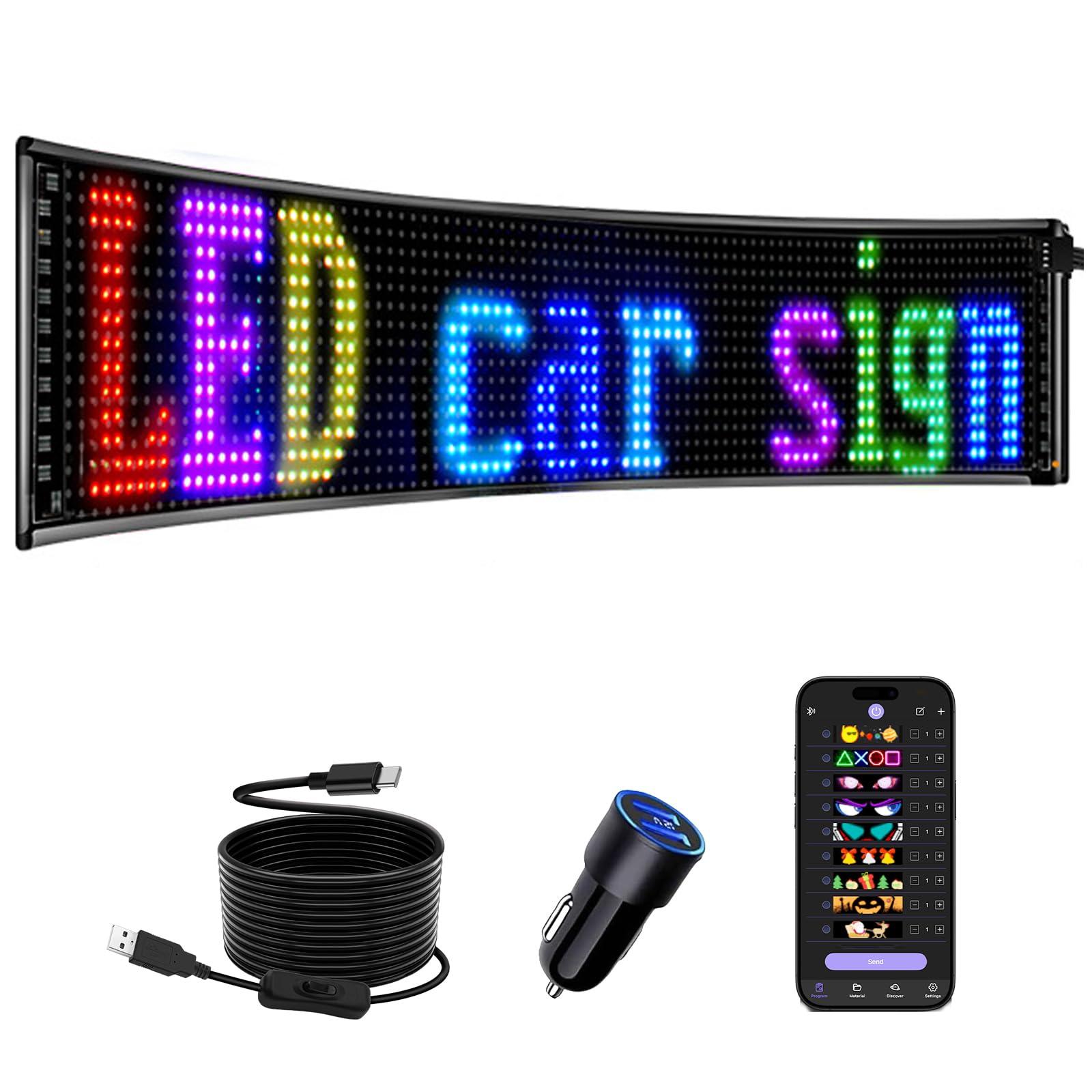 Multifunctional Bright 1PCS Devil Eyes for Semi Trucks Windshield - 58in x 8in [ Upgraded Chip Two Screens 100% Synchronized ] Programmable LED Eyes for Trucks- Flex LED Display Image
