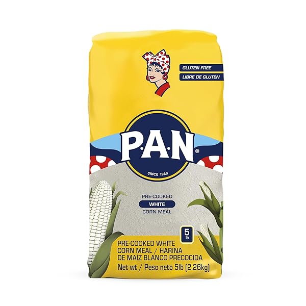 P.A.N. WHITE CORN MEAL – PRE-COOKED GLUTEN FREE AND KOSHER FLOUR FOR AREPAS (5 LB/PACK OF 1)