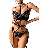 Avidlove Garter Lingerie Sets for Women Sexy with Removable Choker Floral Embroidered Underwire Lingerie (No Stockings)