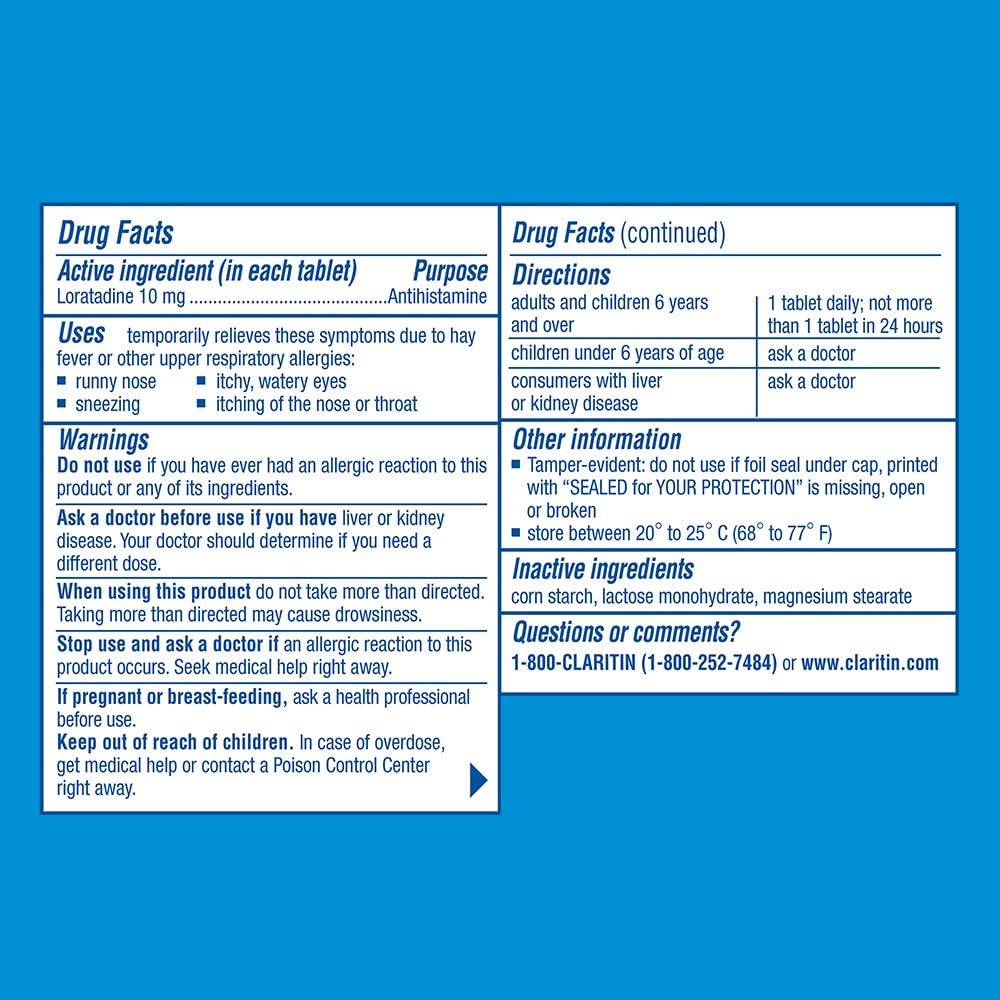 Claritin 24 Hour Allergy Medicine, Non-Drowsy Prescription Strength Allergy Relief, Loratadine Antihistamine Tablets, 100 Count: Health & Personal Care