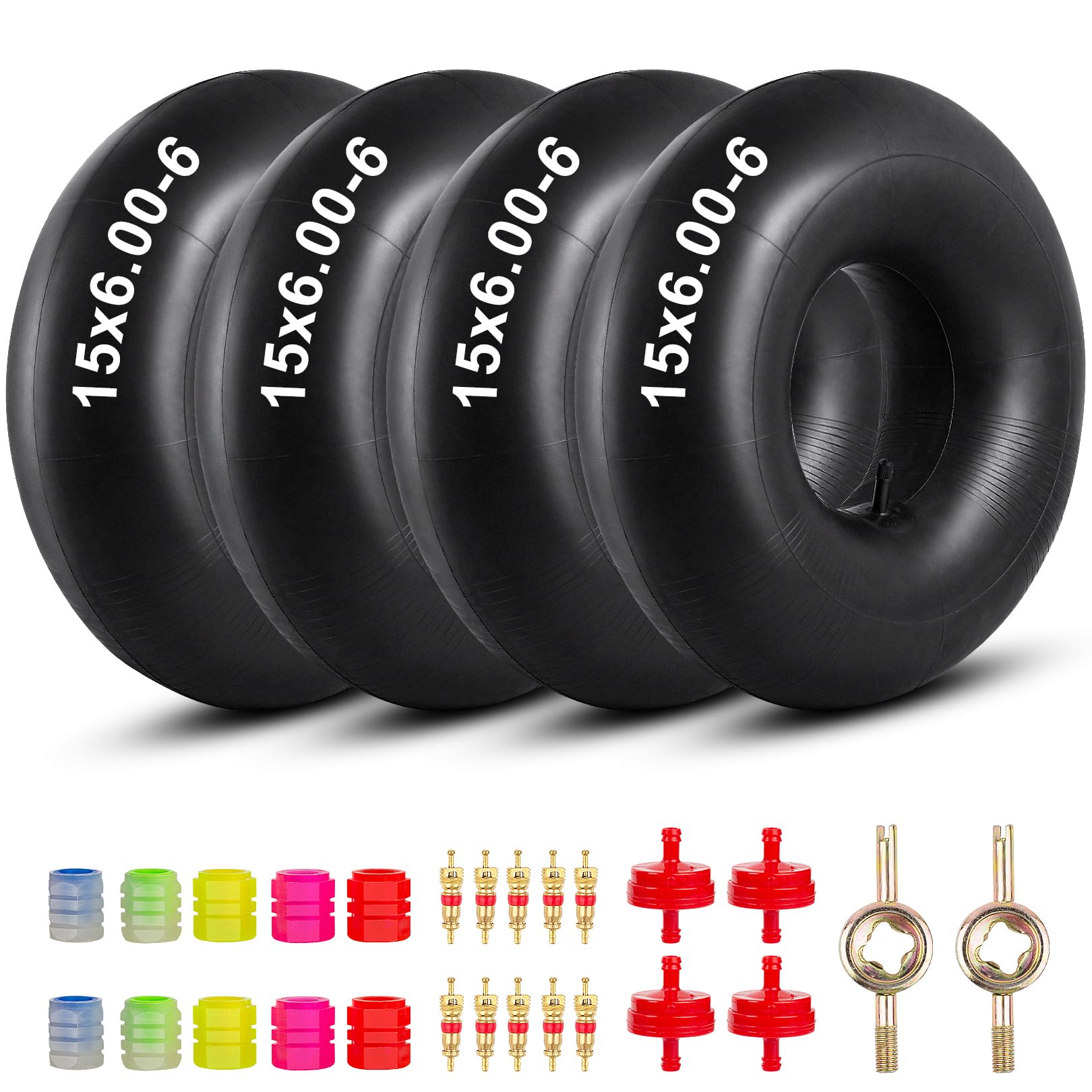 Photo 1 of 15x6.00-6" Inner Tubes 4-Pack Heavy Duty with TR14 Straight Valve Stem Premium Replacement 6.00/6.50-6 Lawn Mower ATVs Go Karts Golf Carts Razor Dirt Quad Wheelbarrow Snow Blowers (4)