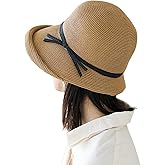 CORIRESHA Women's Vintage 1920s Audrey Hepburn Hat Bow Straw Cloche Beach Sun Cap
