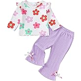 Kucnuzki Toddler Baby Girl Clothes Outfit Long Sleeve Ruffle T Shirt Top Bell Bottom Pants Two Piece Fall Winter Outfits