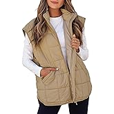 EVALESS Womens Puffer Vest Zip Up Cap Sleeve Jackets Travel Fall Outfits 2025 Fashion Warm Winter Coats With Pockets